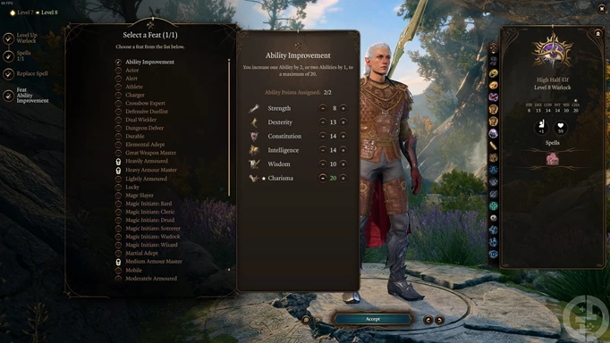 a level 8 Warlock in Baldur's Gate 3