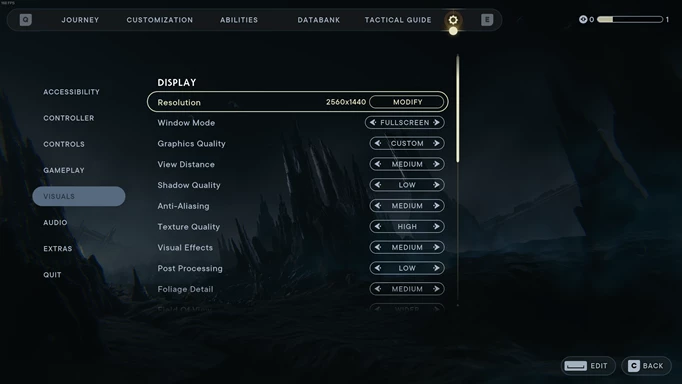 an image of the Star Wars Jedi Survivor graphics settings menu