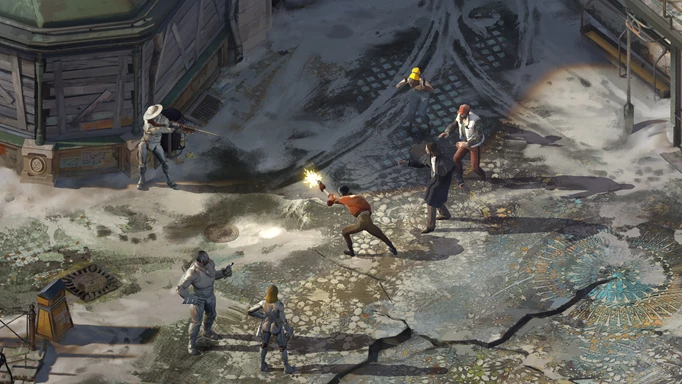 a gun fight in Disco Elysium