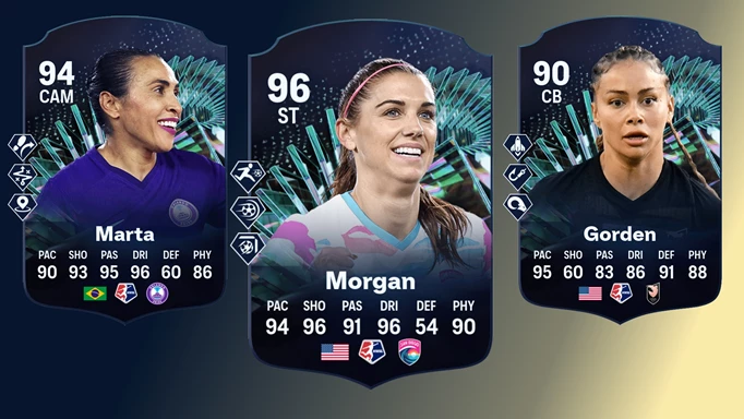 Image of three NWSL TOTS Moments cards in EA FC 24