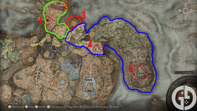 Image of the Hinterland, Scadutree Base, and Scaduview map in Elden Ring Shadow of the Erdtree