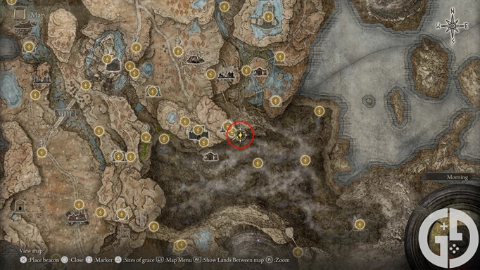 Map showing the drop north of Abyssal Woods in Elden Ring Shadow of the Erdtree