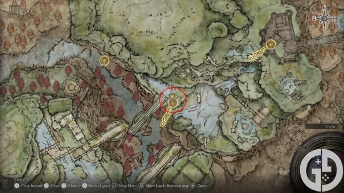 Map showing Rauh Ancient Ruins, East in Elden Ring Shadow of the Erdtree