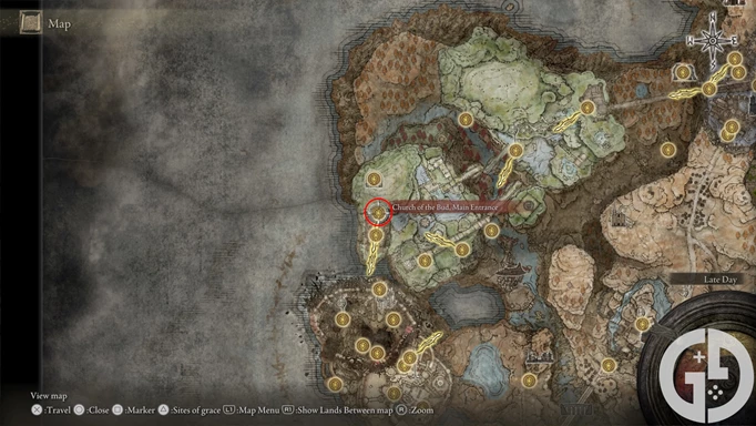 Map of Rauh Ruins' Church of the Bud in Elden Ring Shadow of the Erdtree