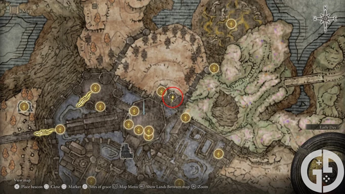 Map showing the Shadow Keep Back Gate in Elden Ring Shadow of the Erdtree