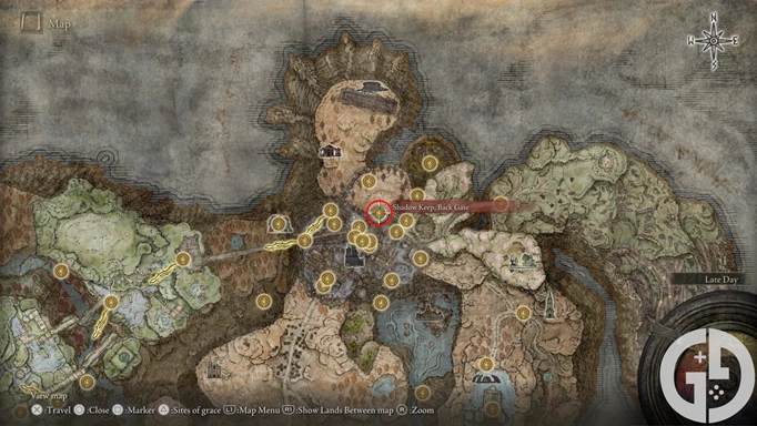 Map of Shadow Keep Back Gate in Elden Ring Shadow of the Erdtree