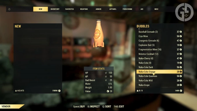 Fallout 76 buy Nuka Cola Orange