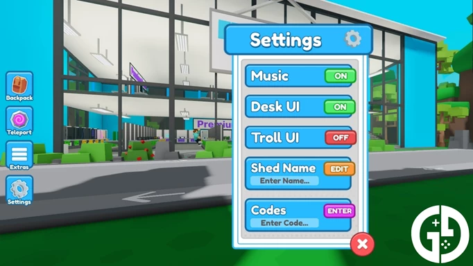 The in-game menu to redeem Custom PC Tycoon! codes