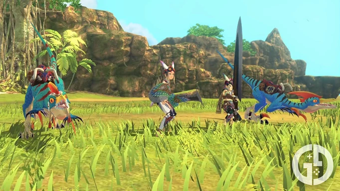 The protagonist and Kayna in battle in Monster Hunter Stories 2