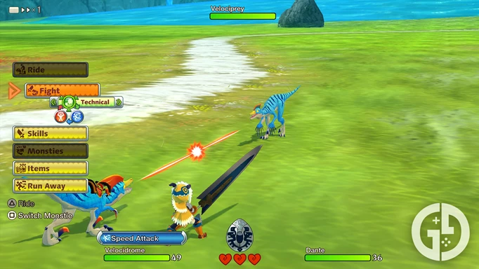 Fighting a Velociprey in Monster Hunter Stories 1