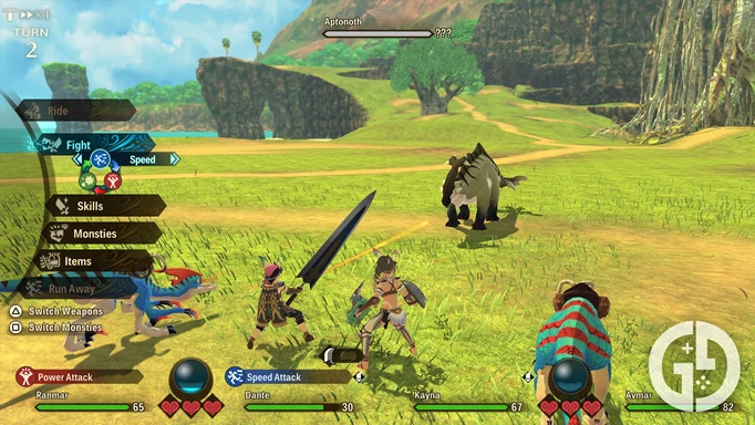 Fighting a Aptonoth in Monster Hunter Stories 2