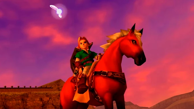 Ocarina of Time Link and Epona sunset