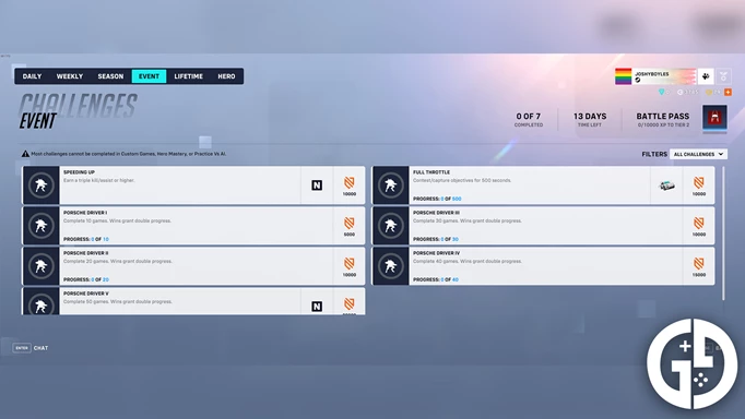 Overwatch 2 challenges and rewards for the Porsche limited time event