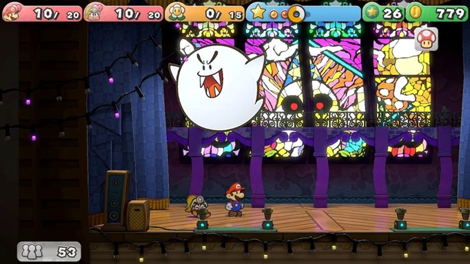 Fighting the Atomic Boo in Paper Mario TTYD.