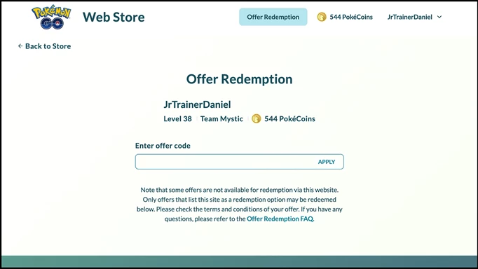 Redeeming a promo code in Pokemon GO