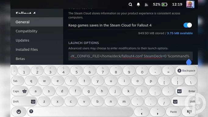 Fallout 4 Launch Options for Steam Deck