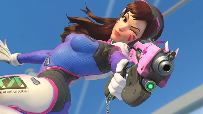 D.Va firing a weapon outside of her mech in Overwatch 2